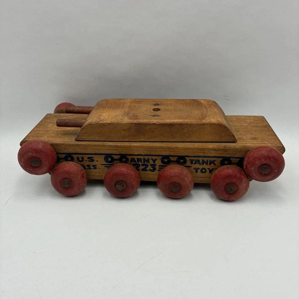 Vintage Wooden US Army Tank Toy 223 Military Folk Art N.D. Cass Company 1940s